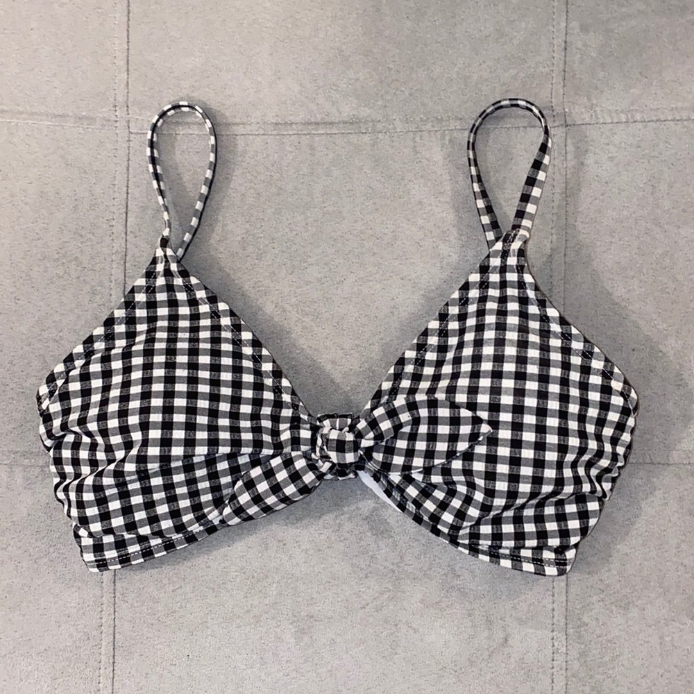 Black and white gingham tie-front swimsuit top